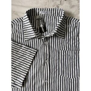 NWT Coofandy Casual Short Sleeve Button Up Shirt Pinstripe Pocket Linen Mens XXL